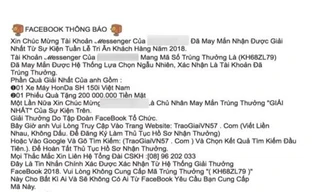 Một tin nhắn lừa đảo được gửi qua messenger của Facebook