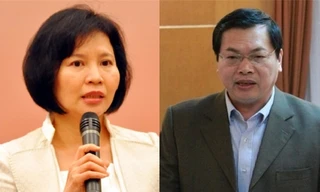 Thứ trưởng Hồ Thị Kim Thoa và ông Vũ Huy Hoàng. Ảnh IT 