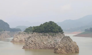 Hồ thủy điện Hòa Bình cạn bất thường, mực nước xuống thấp kỷ lục