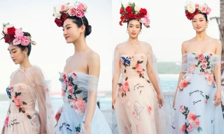 Cùng làm vedette, Hoa hậu Đỗ Mỹ Linh và Lương Thùy Linh xinh đẹp như “nữ thần mùa Xuân”