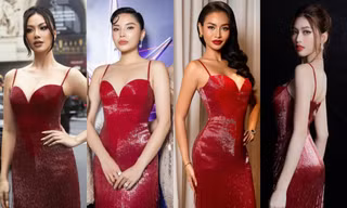 Hoa hậu Kỳ Duyên mặc đụng hàng thiết kế dạ hội với loạt Á hậu đình đám