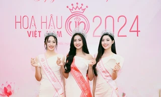 Hoa hậu Việt Nam 2024 Trúc Linh và 2 Á hậu hát "Việt Nam trong tôi là" tại buổi gặp gỡ Top 3