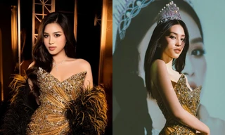 Tiểu Vy và Đỗ Thị Hà cùng chọn một thiết kế dạ hội trong ngày kỷ niệm đăng quang