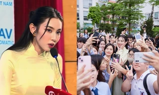 Thùy Tiên đại diện Thanh niên Việt Nam phát biểu tại buổi đối thoại với Tổng Thư ký ASEAN