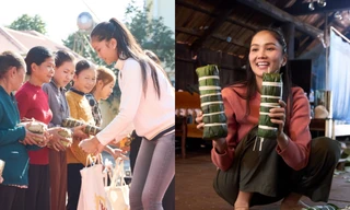 Hoa hậu H’Hen Niê cùng gia đình gói 400 đòn bánh tét tặng bà con quê nhà