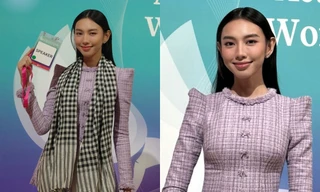 Hoa hậu Thùy Tiên diện áo bà ba cách điệu tại Hội nghị Quốc tế lần thứ 5 ở Hàn Quốc