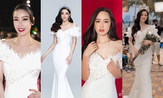 Hoa hậu Đỗ Thị Hà đụng nguyên dàn Hoa hậu khi diện lại mẫu váy "thiên nga", ai đẹp nhất?