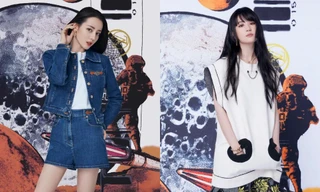 Lưu Diệc Phi và Địch Lệ Nhiệt Ba cùng lên đồ quảng bá show thời trang, nhưng đều bị chê
