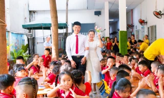 Cô giáo mầm non tổ chức lễ cưới trong trường, hàng trăm khách mời nhí phấn khích dự tiệc 
