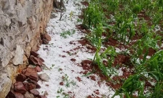 Mưa đá ở Cao Bằng. Ảnh: QĐ