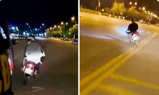 Hình ảnh các đối tượng lạng lách đánh võng, thách thức sự truy đuổi của công an (ảnh cắt Clip của công an thành phố Lạng Sơn) 