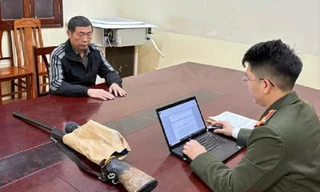 Đối tượng Đỗ Đăng Dũng tại cơ quan công an. 