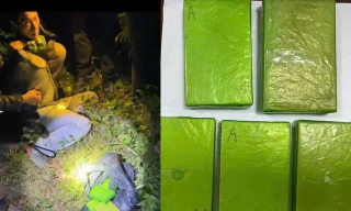 Đối tượng cùng tang vật vụ án. 