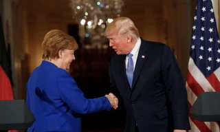 Bà Angela Merkel và ông Trump trong cuộc họp báo chung ở Nhà Trắng năm 2018. (Ảnh: Reuters)