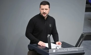 Tổng thống Ukraine Volodymir Zelensky phát biểu trước Quốc hội Đức ngày 11/6. (Ảnh: dpa)