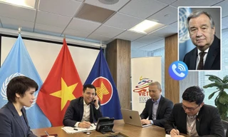 Đại sứ Đặng Hoàng Giang trong cuộc trao đổi qua điện thoại với Tổng Thư ký LHQ Antonio Guterres ngày 23/5. (Ảnh: Mofa)