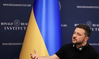 Tổng thống Ukraine Volodymir Zelensky phát biểu tại Viện Ronald Reagan ngày 9/7. (Ảnh: Reuters)