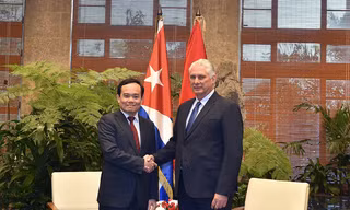 Phó Thủ tướng Trần Lưu Quang hội kiến đồng chí Miguel Diaz-Canel, Bí thư thứ nhất Ban Chấp hành Trung ương Đảng cộng sản Cuba, Chủ tịch nước Cuba. (Ảnh: VGP) 
