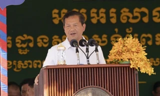 Thủ tướng Campuchia Hun Manet phát biểu tại lễ động thổ. (Ảnh: Khmer Times)