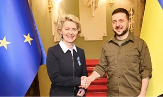 Chủ tịch Uỷ ban Châu Âu Ursula von der Leyen gặp Tổng thống Ukraine Volodymir Zelensky tại Kiev ngày 8/4/2022. (Ảnh: EU Commission)