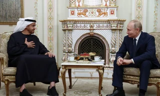 Tổng thống Nga Vladimir Putin trong cuộc trao đổi với Tổng thống UAE Sheikh Mohammed bin Zayed Al Nahyan ngày 20/10. (Ảnh: Sputnik)