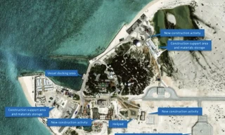 Hình ảnh vệ tinh cho thấy các hoạt động mới trên đảo Tri Tôn thuộc quần đảo Hoàng Sa của Việt Nam. (Ảnh: Chatham House)