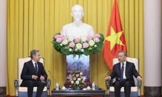 Chủ tịch nước Tô Lâm tiếp Ngoại trưởng Mỹ Antony Blinken tối 27/7. (Ảnh: Nhật Minh)