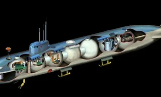 Hình ảnh đồ họa mặt cắt của tàu Losharik cho thấy con tàu có 7 khoang bên trong