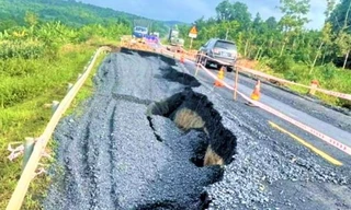 Đường tránh ở Đắk Lắk xuất hiện hố sâu, sụt lún nguy hiểm