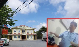 Cửa khẩu quốc tế Tây Trang (ảnh lớn) và hình ảnh ông Huyền nhận tiền luật (ảnh nhỏ, cắt từ clip)