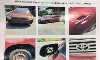 Ảnh chụp tình trạng xe Toyota Highlander để định giá bán cho thấy xe bị hư hỏng nhiều bộ phận; Anh: Cục hải quan Hải phòng cung cấp
