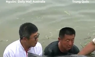 Cận cảnh thợ câu vật lộn với cá chép khủng 75kg