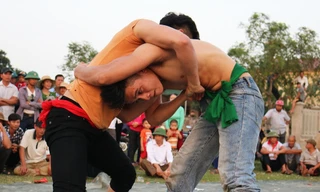 Những pha cài người nghẹt thở trong hội vật Xuân trên quê Bác