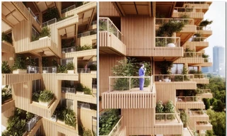 Cận cảnh chung cư gỗ 18 tầng 'kịch độc'