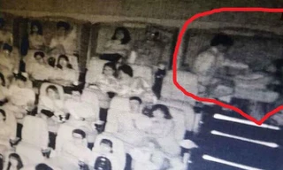 Hình ảnh trong rạp chiếu được camera giám sát ghi lại bị lọt ra ngoài. 