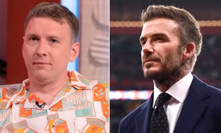 Diễn viên hài Joe Lycett (trái) và cựu danh thủ David Beckham. (Ảnh: CNN)