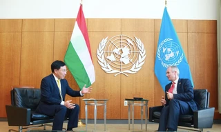 Phó Thủ tướng Phạm Bình Minh gặp Chủ tịch Đại hội đồng LHQ Csaba Korosi. (Ảnh: VGP)