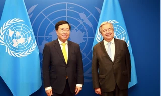 Phó Thủ tướng Phạm Bình Minh trong cuộc gặp Tổng Thư ký Liên Hợp Quốc Antonio Gueterres. (Ảnh: VGP)