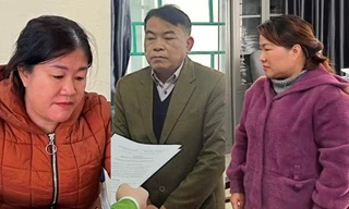 Ba đối tượng Lới, Mạch, Phượng tại cơ quan công an -Ảnh: CB