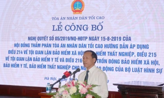 Phó Chánh án TAND Tối cao Nguyễn Trí Tuệ công bố Nghị quyết 05/2019 hướng dẫn áp dụng 3 điều trong Bộ Luật Hình sự 2015 về các tội danh liên quan tới BHXH, BHYT, BHTN.