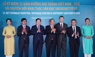 Thủ tướng Nguyễn Xuân Phúc tại lễ Kỷ niệm 15 năm đường bay thẳng Việt - Nga.