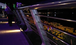 Ổ khóa tình yêu được các bạn trẻ gắn trên thành cầu.