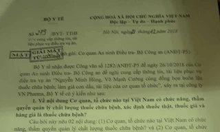 1 trong 3 tài liệu mật của Bộ Y tế đã được giải mật. Ảnh: Tân Châu