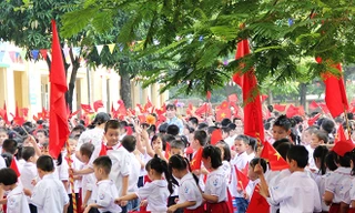 Học sinh trường Tiểu học Ngũ Hiệp trong màu áo đồng phục. Ảnh: Bảo An.