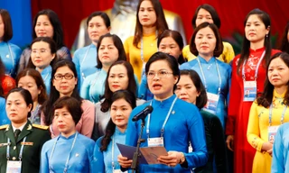 Chủ tịch Hội Liên hiệp Phụ nữ Việt Nam khoá XIII Hà Thị Nga phát biểu nhận nhiệm vụ. Ảnh: TTXVN