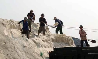 Diêm dân ở tỉnh Ninh Thuận trúng đậm mùa muối nhưng không vui vì giá rẻ (Ảnh: Lê Trường/NLĐ).