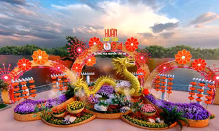 Ngắm phối cảnh đường hoa ven sông đẹp mê ly ở Đồng Nai