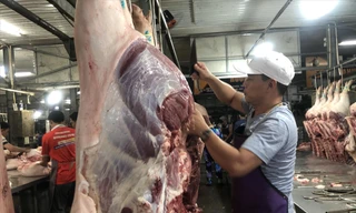 Thịt heo ở chợ đầu mối nguồn cung ổn định ảnh: U.P 