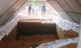 “Hố thiêng” Phong Lệ được khai quật với nhiều phát hiện thú vị về kiến trúc, văn hóa tâm linh của người Chăm Ảnh: Nguyễn Thành 