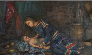 Tác phẩm “Ngủ ngoan Akay ơi” trưng bày tại ngôi nhà chóe Đắk Lắk